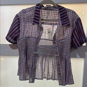 Anthropologie Plaid Button Down Shirt - Purple and White